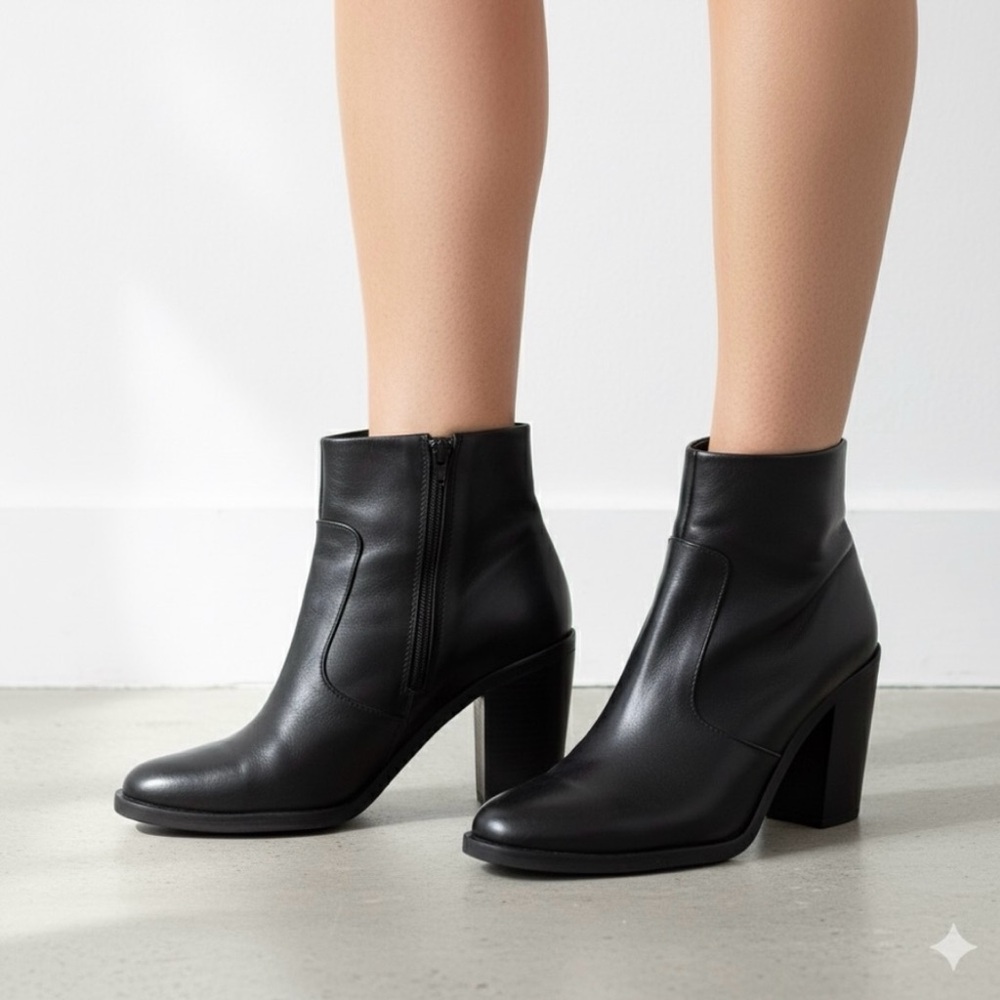 Gianni Bini Black Leather Block Heel Booties